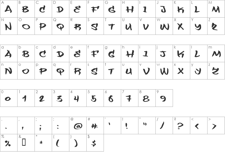 Flashit font character map preview
