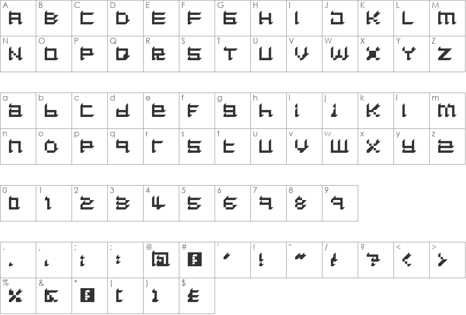 Flat Block 3D Hybrid font character map preview