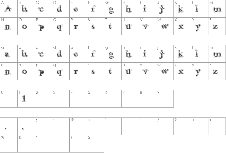 Andalusian font character map preview