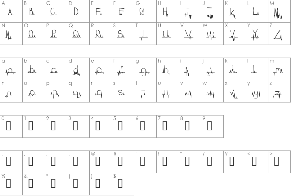 flatline font character map preview