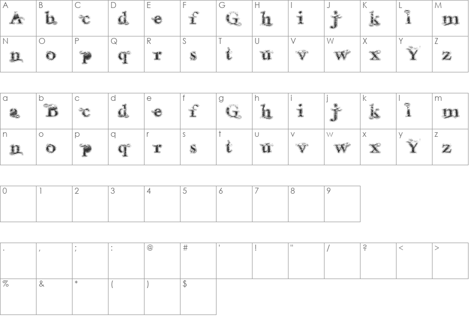 Andalusian Trial font character map preview