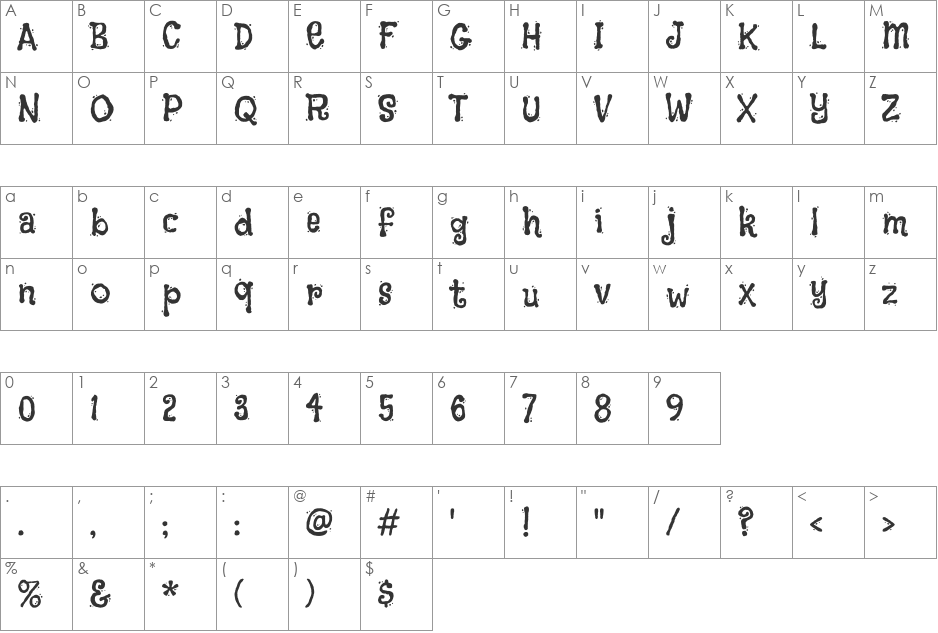 Flavors font character map preview