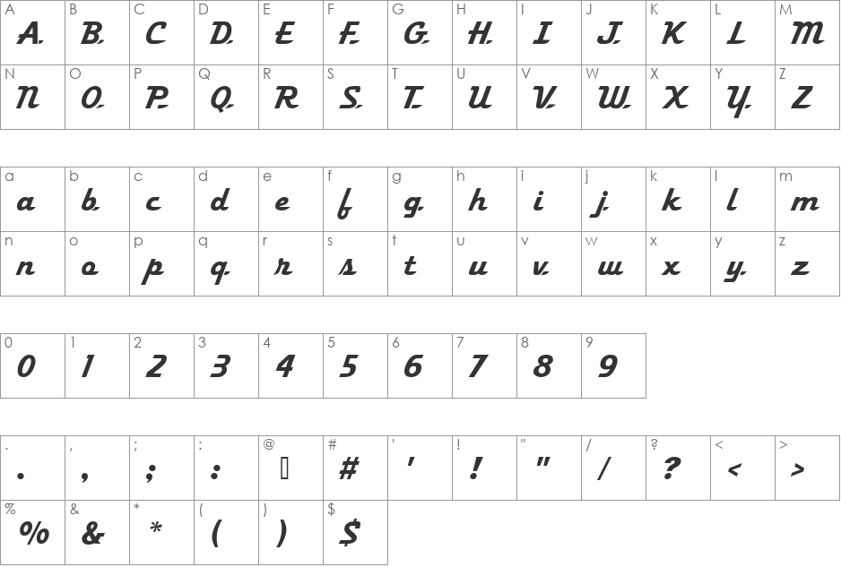 Fleet font character map preview