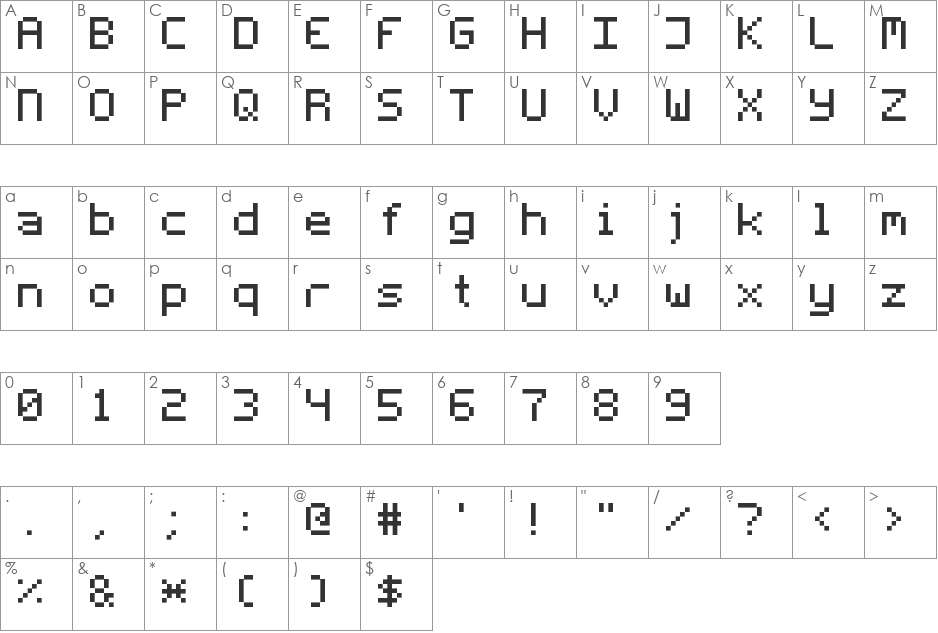 Fleftex font character map preview