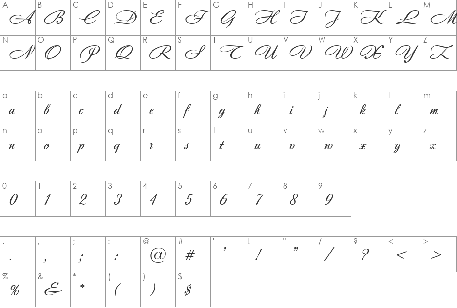 AndantinoJF font character map preview