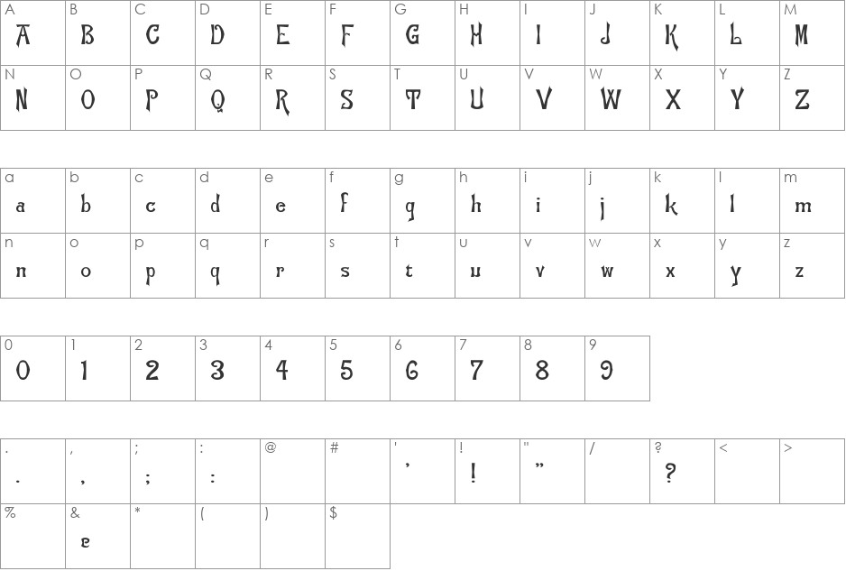 Flemish-Normal font character map preview