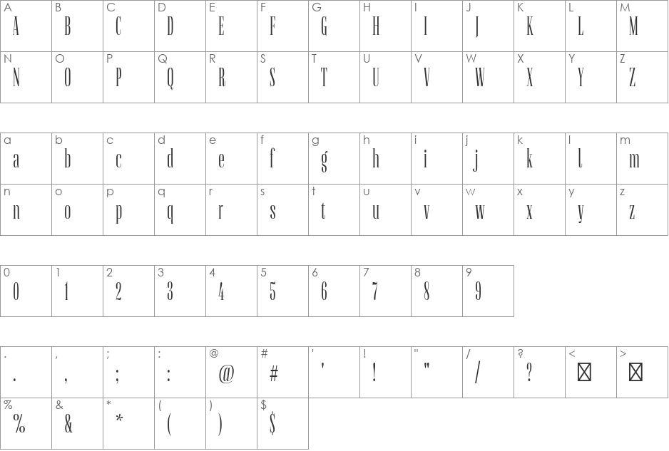 Flenja font character map preview