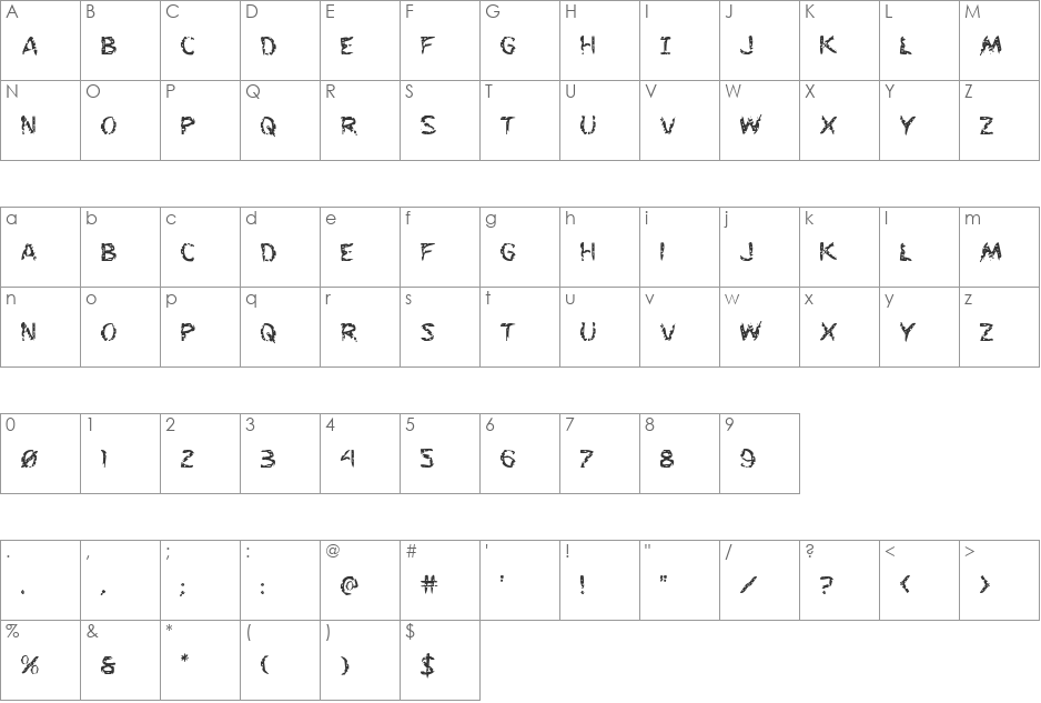 Flesh-Eating Comic font character map preview