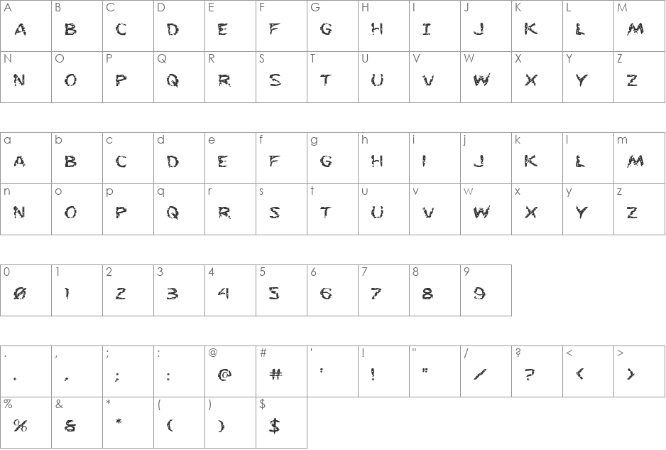 Flesh-Eating Comic Expanded font character map preview