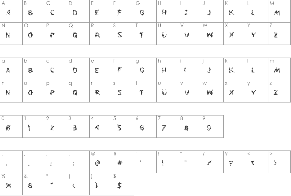 Flesh-Eating Comic Whacked font character map preview