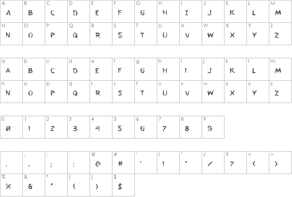 Flesh-Eating Comic Whacked Italic font character map preview