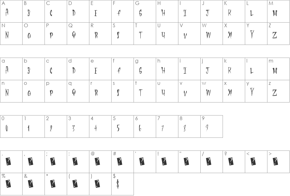 FleshDigster font character map preview