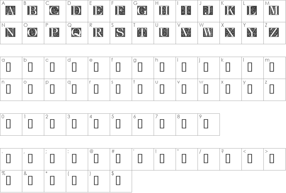 FleurCornerCaps font character map preview