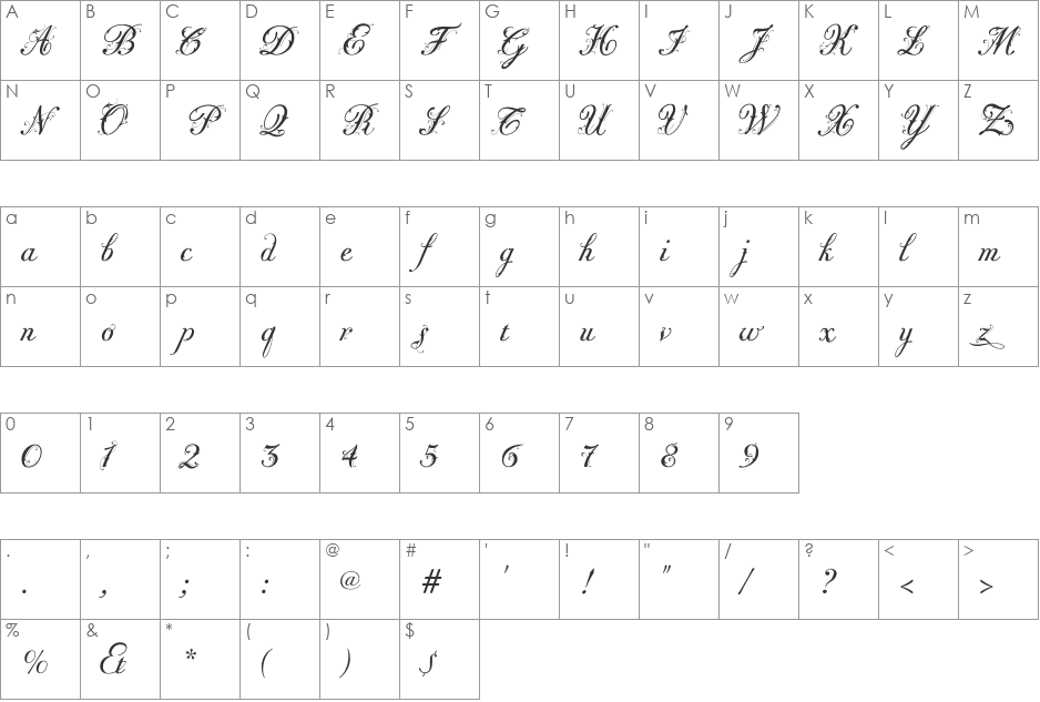 Fleurie font character map preview