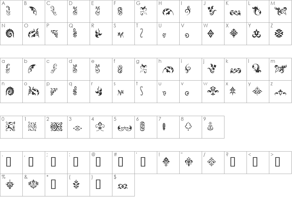FleuronsFour font character map preview
