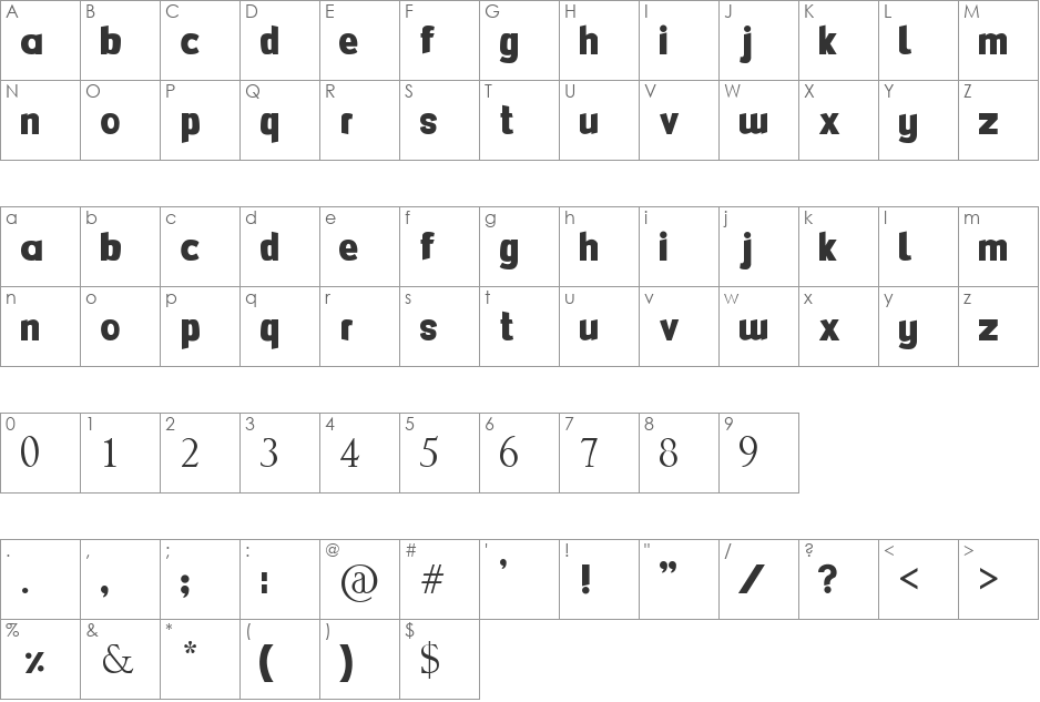 FlexiBendi font character map preview