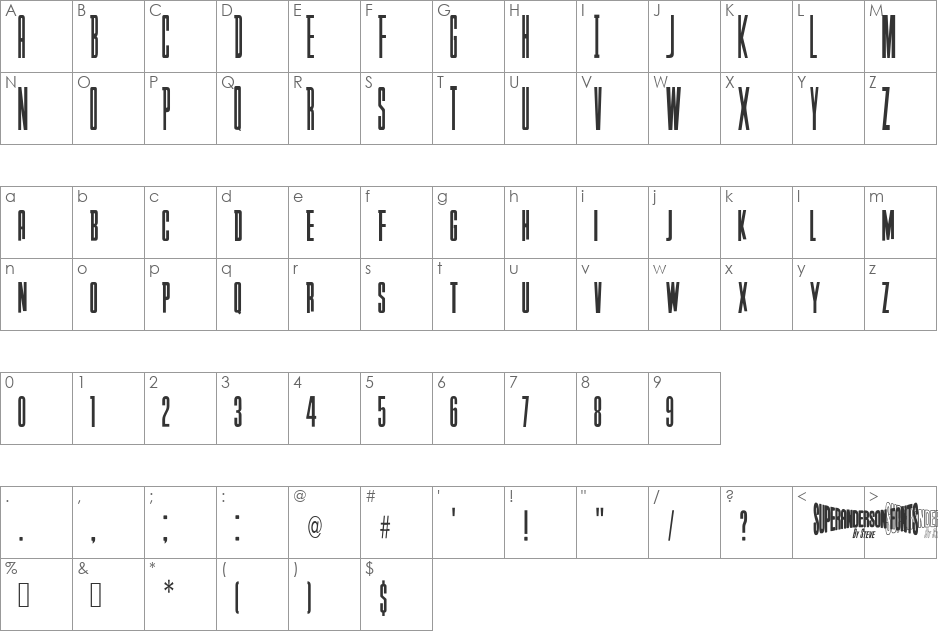 Anderson Captain Scarlet font character map preview