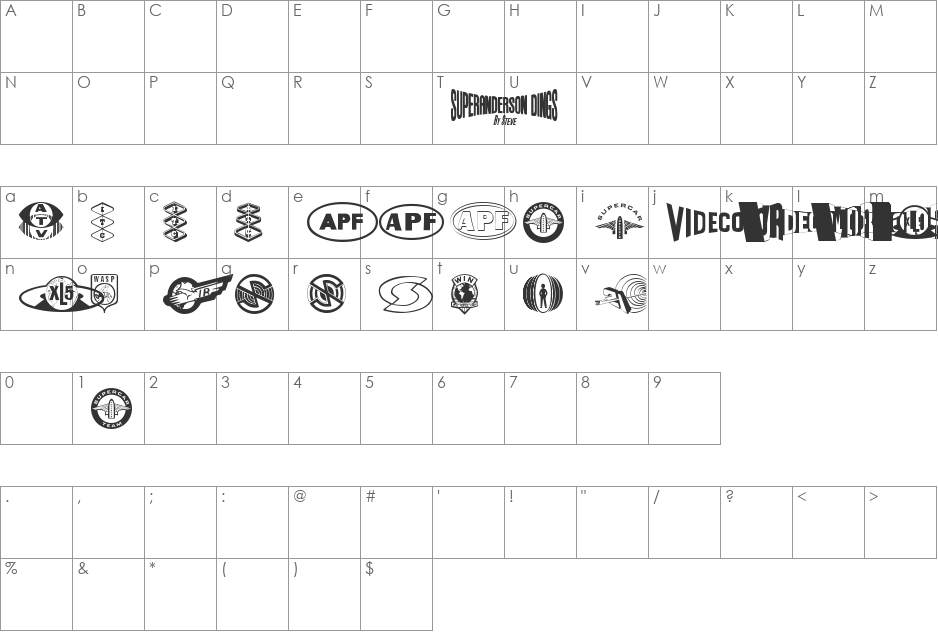 Anderson Dings 1 font character map preview