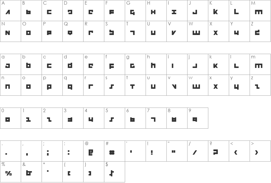 Flight Corps Leftalic font character map preview