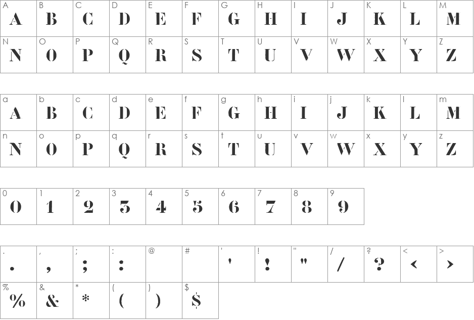 Flightcase font character map preview