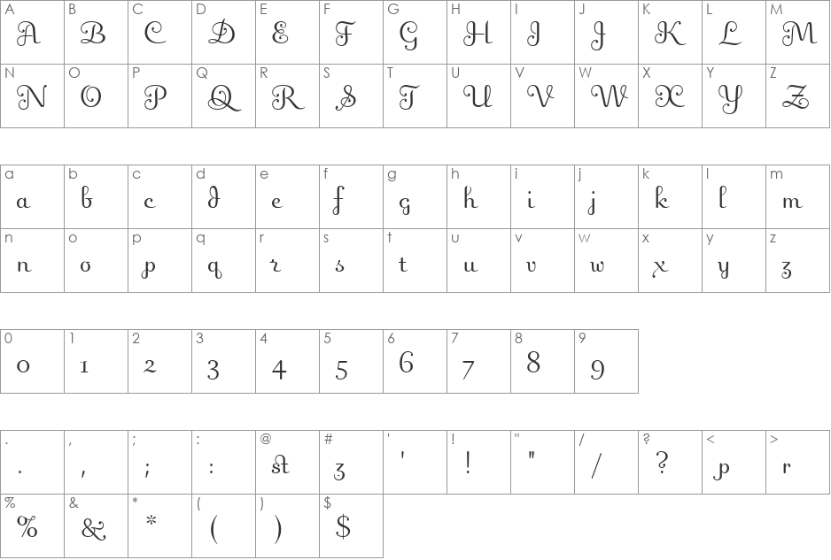 Fling LET font character map preview