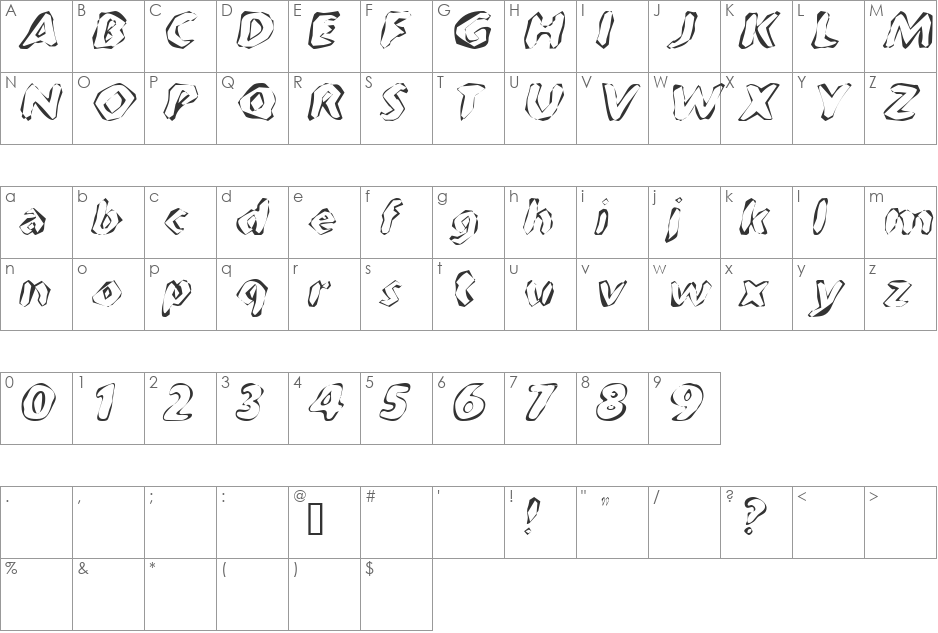FlintPrint font character map preview