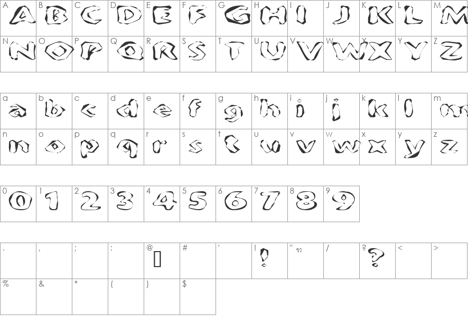 FlintPrintExtended font character map preview