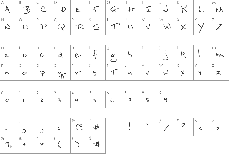 FlintsHand font character map preview