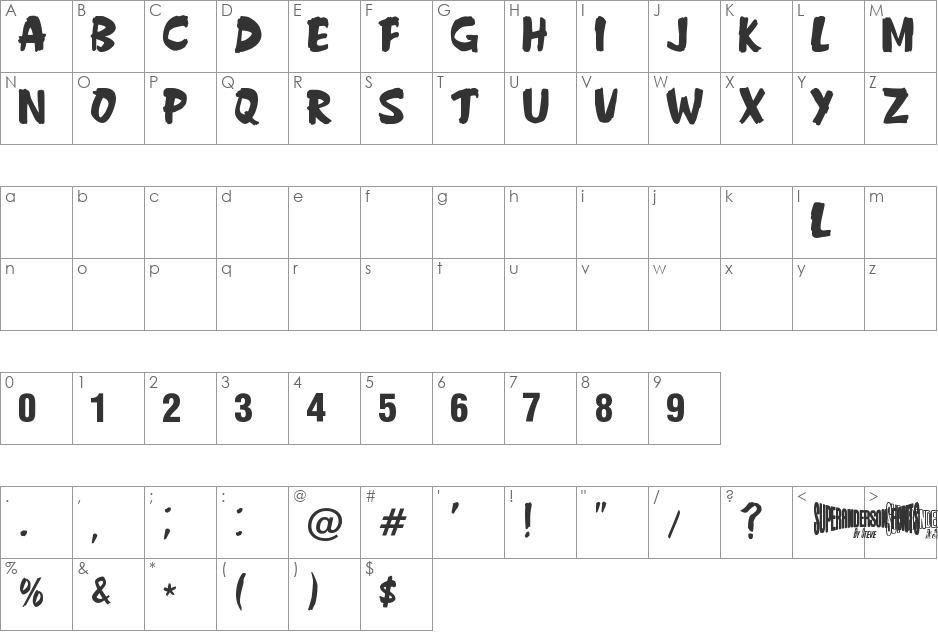 Anderson Fireball XL5 font character map preview