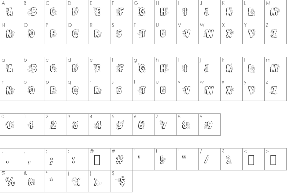 Flintstones font character map preview