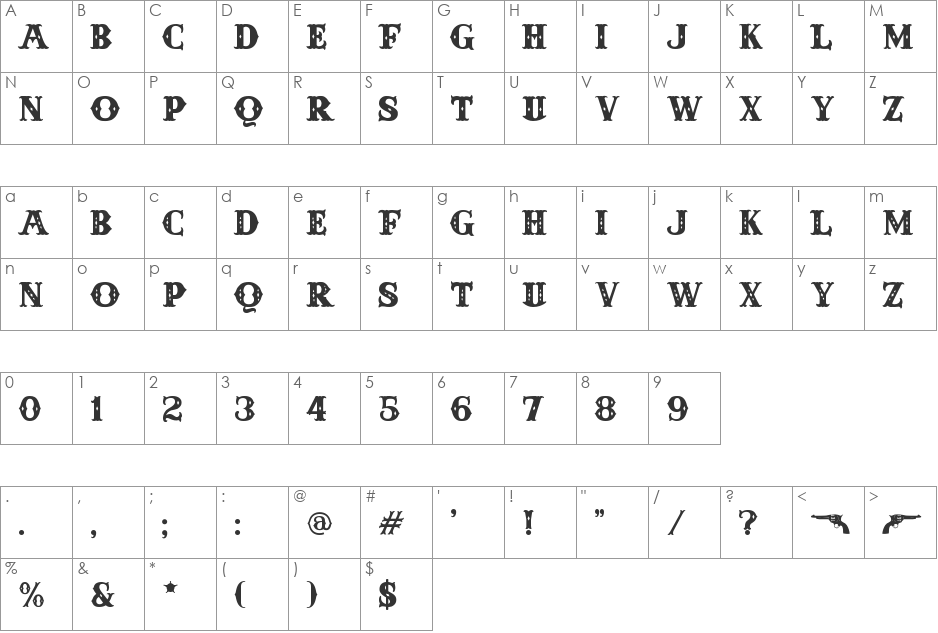 Anderson Four Feather Falls font character map preview