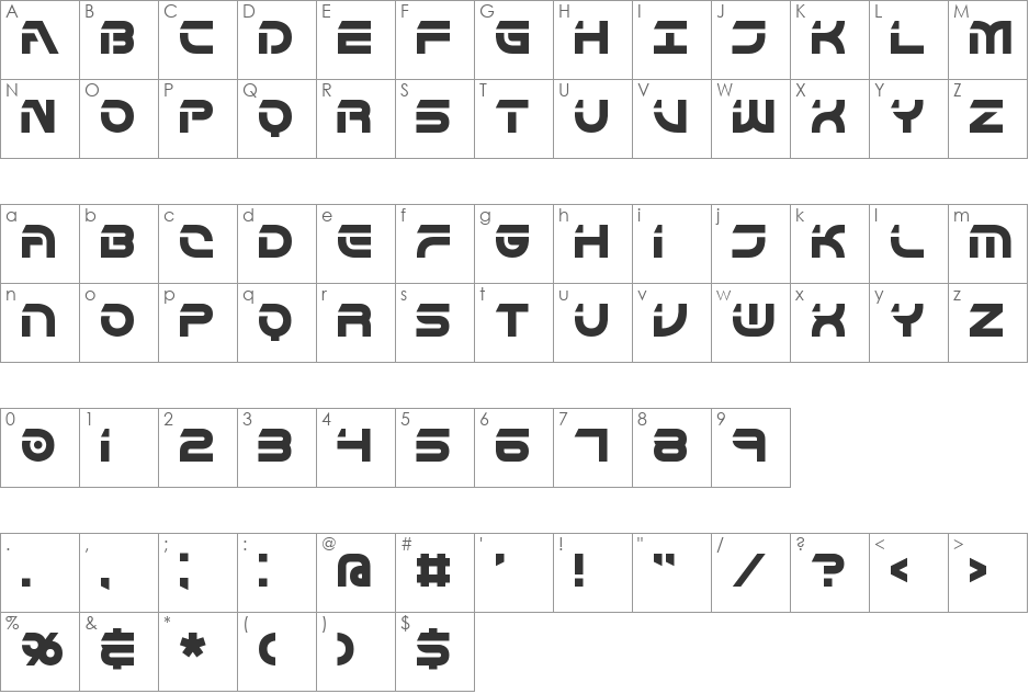 Flipside BRK font character map preview
