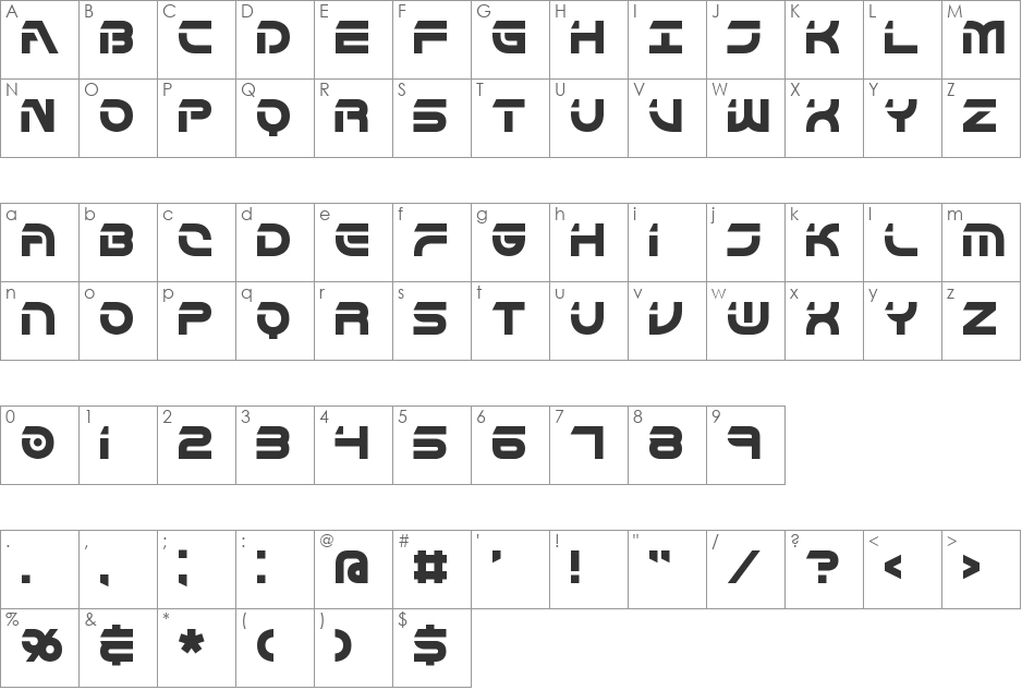 Flipside BRK font character map preview