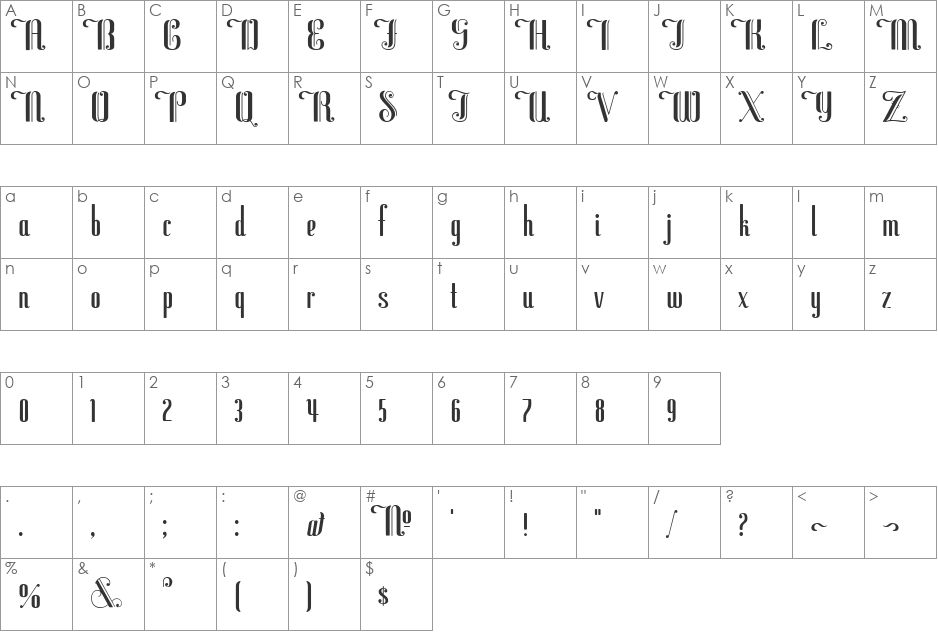 Flirt Deco font character map preview