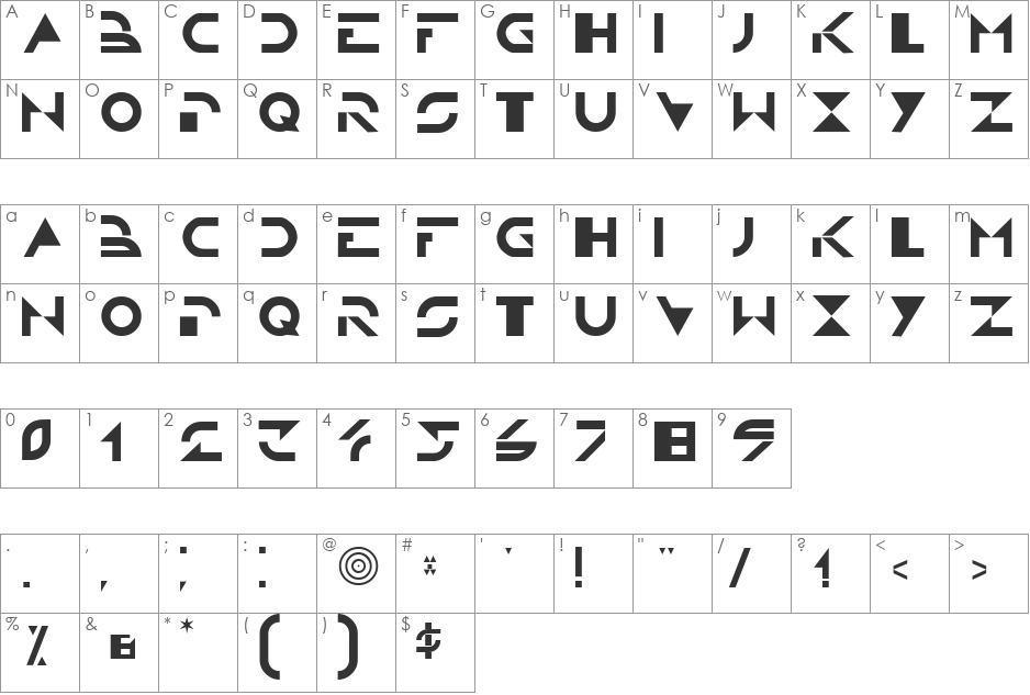 Fliss font character map preview