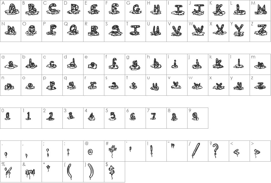 Floating in the sky font character map preview