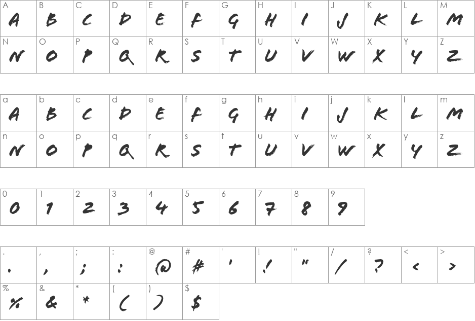 Flood Std font character map preview
