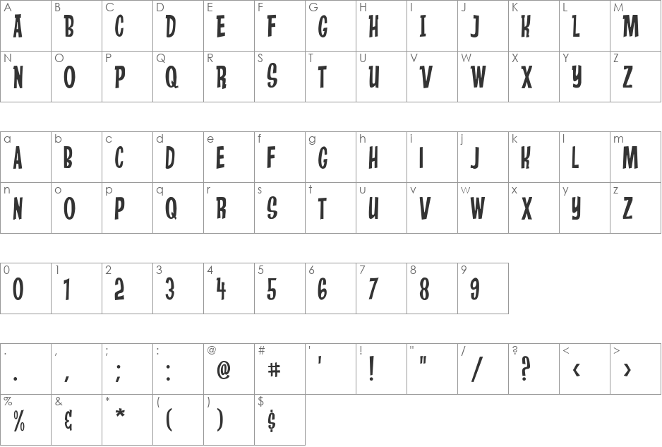 Anderson Stingray font character map preview