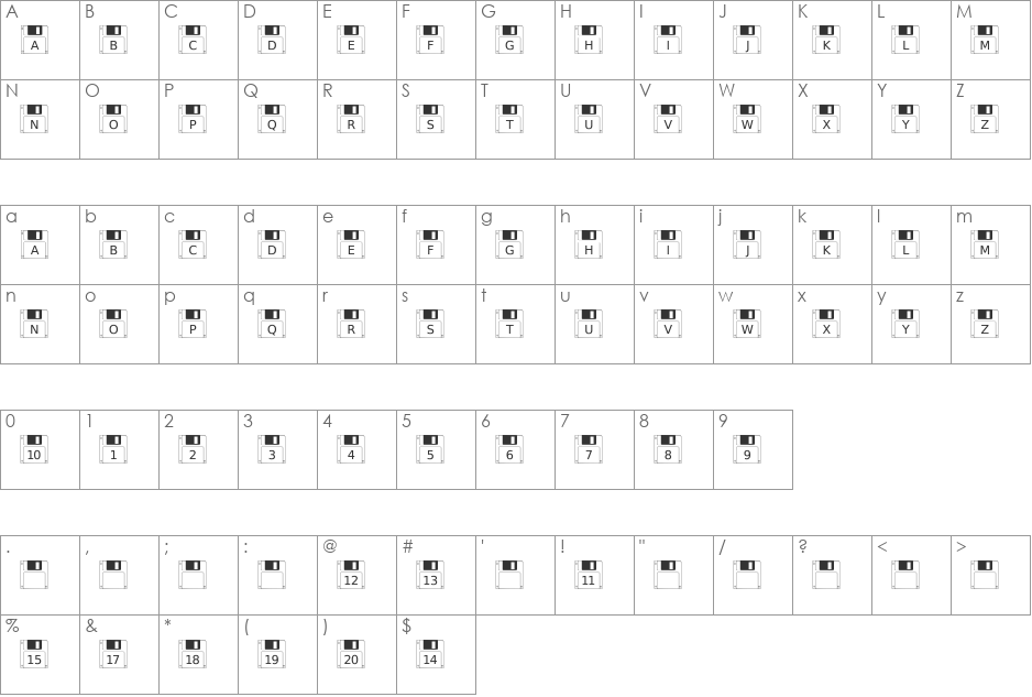 Floppy Disk font character map preview