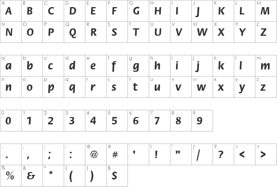 Flora font character map preview