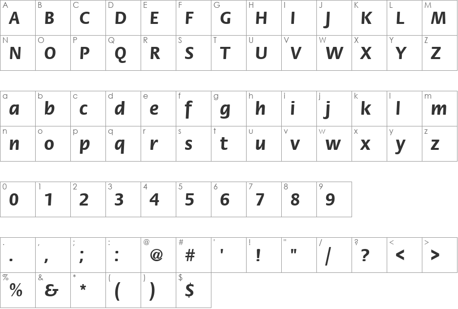 Flora ICG font character map preview