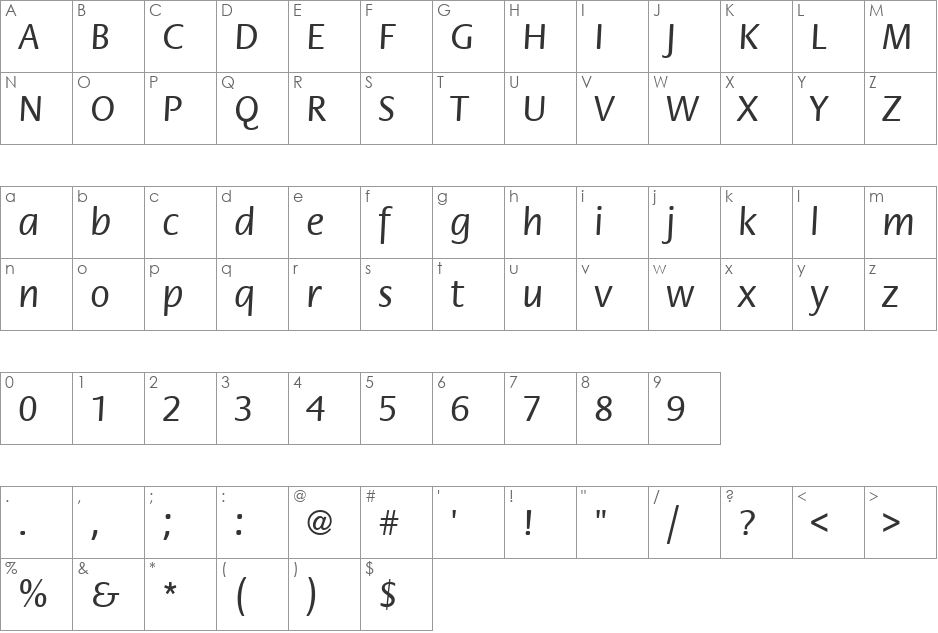 Flora ICG font character map preview