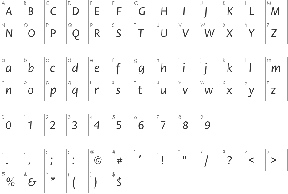 Flora-Normal font character map preview