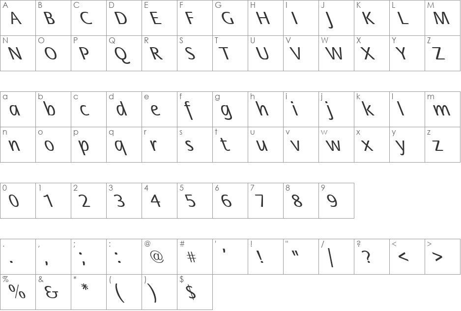 Flora-Normal Lefty font character map preview