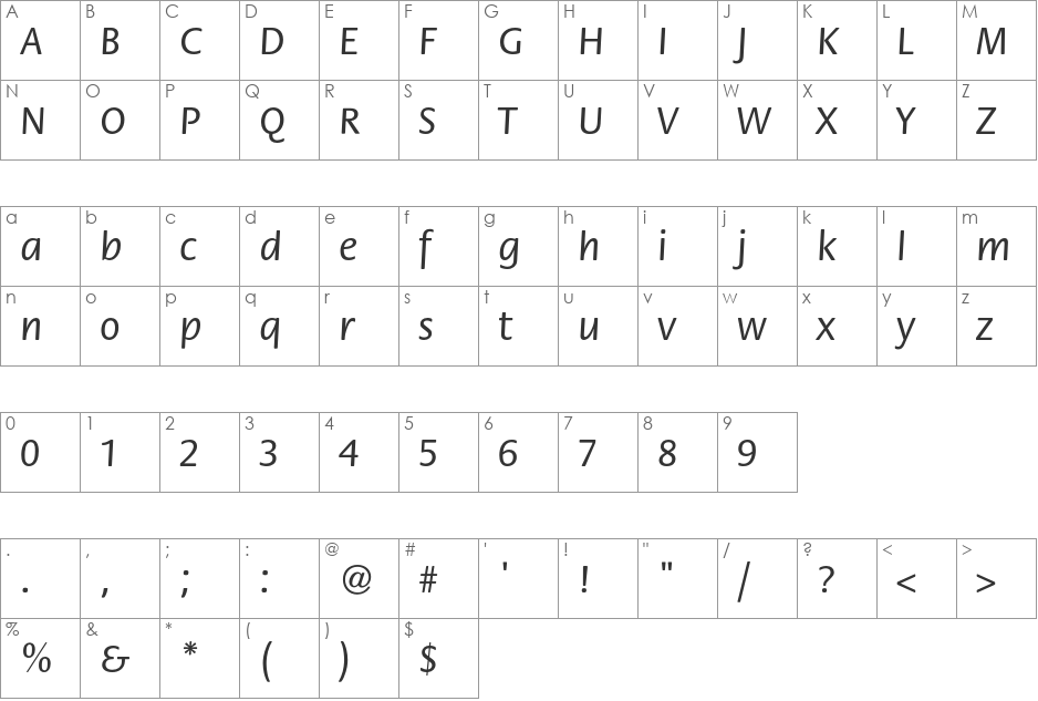 FloraC font character map preview