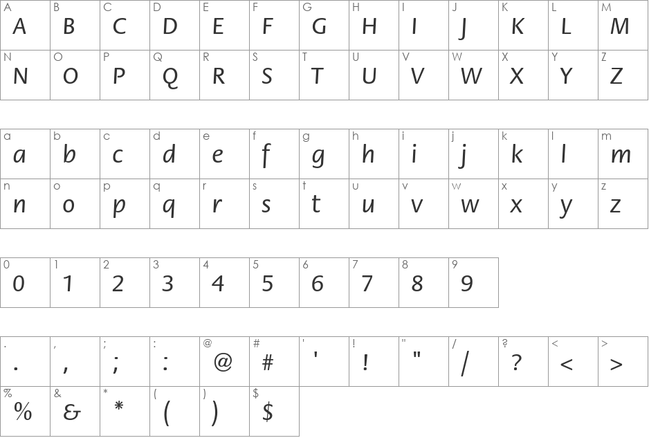 FloraCTT font character map preview