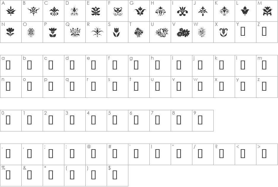 FloraDeco font character map preview