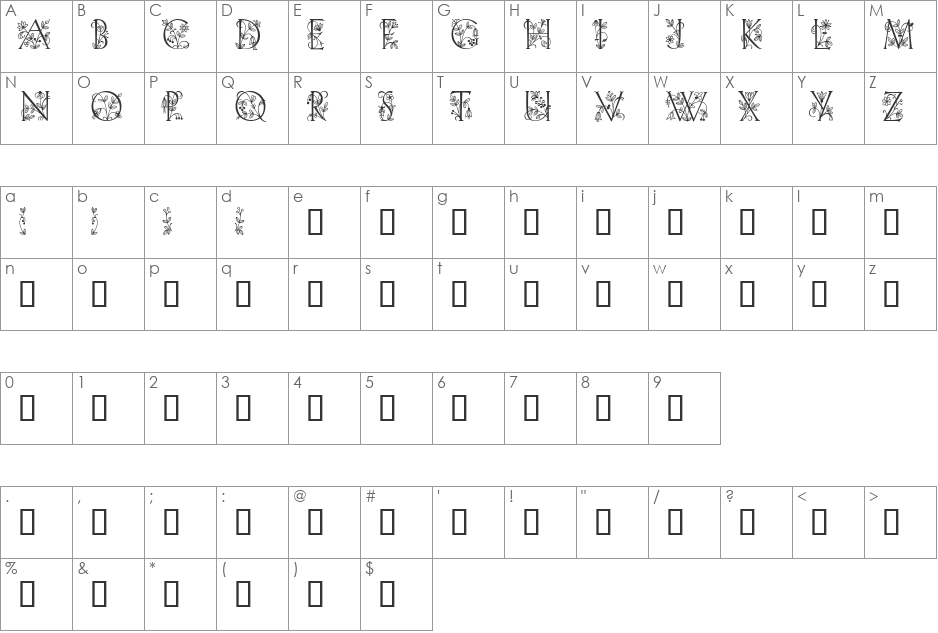 FloraDecora font character map preview