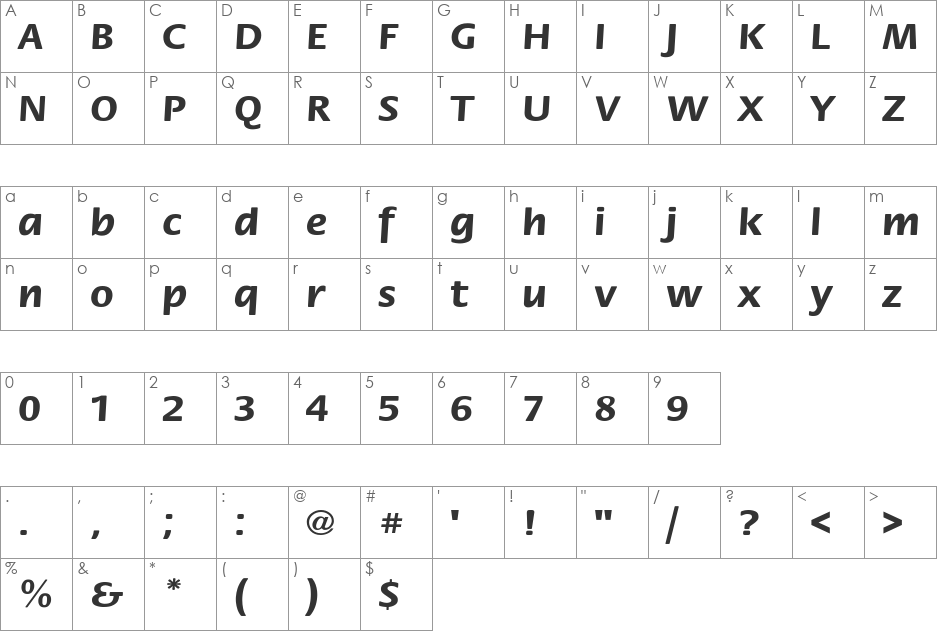 FloraExt-Bold font character map preview