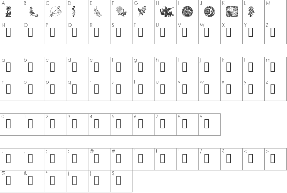 Floral 1 font character map preview